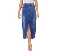 tsaChick Denim Midi Skirt Front Slit Midi Skirt Straight Type Ladies Skirts Elasticated Waist Button Women'S Skirts Plain Long Skirts For Women Uk Classic Ladies Summer Skirts