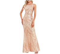 tsaChick Dresses for Women Uk Elegant Wedding Sleeveless Women's Dresses for Wedding Guest Shiny Party Women V Neck Evening Dress Solid Color Maxi Dress Clubbing Outfits