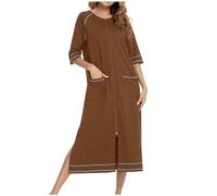 tsaChick Dressing Gowns For Women Uk Soft Bath Robe Long Ladies Dressing Gowns Lightweight Full Zip Nightgown Plus Size Pajamas Pockets Sleepwear