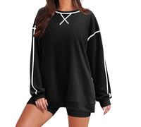 tsaChick Jumpers for Women UK Solid Color Sweatshirt Womens Crewneck Pullover Long Sleeve Blouses for Women UK V-Shaped Color Block Tops Oversized Fall Winter Outerwear