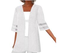 tsaChick Ladies Cardigan Beach Cover Up Kimono Jackets Uk Lightweight Jackets For Women Uk Linen Cotton Cardigans Half Sleeve Sweater Open Front Cardigans Womens Summer Jackets