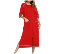 tsaChick Ladies Dressing Gowns Plus Size Bath Robe Soft Lightweight Dressing Gowns For Women Uk Long Nightgown Full Zip Pajamas Pockets Sleepwear