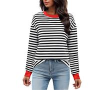 tsaChick Ladies Tops Y2K Striped Sweatshirts Crew Neck Women's Sweatshirts Oversized Blouses Plus Size Fall Outfit Clothes T Shirts Casual Loose Tunic Tops Long Sleeve Jumpers Color Block Pullover