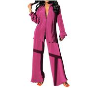 tsaChick Loungewear Sets for Women Womens 2 Piece Outfit Long Sleeve Lapel Button Up Shirts Wide Leg Trousers Co-Ord Sets Women Lounge Set Womens Clothing Setsummer Clothes for