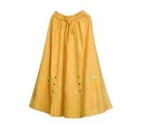 tsaChick Maxi Skirt Cotton And Linen Ladies Skirts Elasticated Waist Embroidery Jacquard Long Skirts For Women Uk High Waist Ladies Summer Skirts A-Line Ankle Floral Maxi Skirt Drawstring Skirt