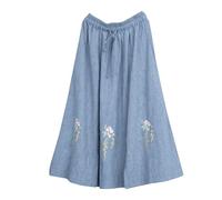 tsaChick Maxi Skirt Cotton And Linen Ladies Skirts Elasticated Waist Embroidery Jacquard Long Skirts For Women Uk High Waist Ladies Summer Skirts A-Line Ankle Floral Maxi Skirt Drawstring Skirt