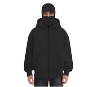 tsaChick Men Balaclava Hoodie with Ski Face Mask,Double Hooded Sweatshirt Ski Jacket Fall Winter Windproof Full Zip Streetwear Hip-Hop Athletic Workout Travel Hoodie with Built in Balaclava