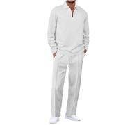 tsaChick Men'S 2Pc Set Casual Solid Waffle Sets Long Sleeve Button Shirts Suits With Pockets Two Suit Drawstring Straight Pants