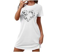 tsaChick Nightdresses For Women Uk Crew Neck Nighty Short Sleeve Nightwear Soft T Shirt Women'S Nightdresses & Nightshirts Valentine'S Day Heart Print Nighties White M