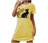 tsaChick Nightdresses For Women Uk Short Sleeve Women'S Nightdresses & Nightshirts Crew Neck Nightwear Valentine'S Day Heart Print Nighties Soft T Shirt Nighty Yellow Xxl
