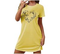 tsaChick Nighty Crew Neck Nightwear Soft T Shirt Nightdresses For Women Uk Short Sleeve Nighties Valentine'S Day Heart Print Women'S Nightdresses & Nightshirts Yellow M