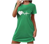 tsaChick Nighty Valentine'S Day Heart Print Nighties Short Sleeve Women'S Nightdresses & Nightshirts Crew Neck Nightdresses For Women Uk Soft T Shirt Nightwear Green L