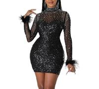 tsaChick Party Dress in Sexy Mesh & Sequins - Wrap, Bodycon Evening & Club Dress - Long Sleeves, Slim Fit Women's UK