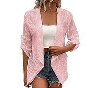 tsaChick Waterfall Cardigans Open Front Cardigans Black Cardigans For Women Uk Lightweight Sweaters For Women Jacquard 3/4 Roll Sleeve Sweater Loose Soft