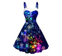 tsaChick Wedding Dress White Retro Christmas Prints Rockabilly Dress Sleeveless 1950S Dresses for Women Swing Dresses Christmas Cocktail for Women UK Square Collar Evening UK