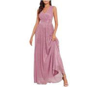 tsaChick Wedding Dresses Shiny Wedding Guest Dresses Sleeveless Ladies Maxi Dresses Uk V Neck Plus Size Evening Dresses Solid Color Party Wear Dress For Women Clubbing Outfits For Women