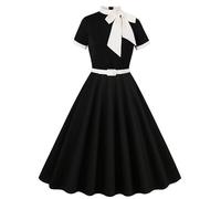 tsaChick Wedding Guest Dress Retro Rockabilly Dress Black and Red Cocktail Dresses for Women UK Evening Dresses for Women UK Short Sleeve Vintage 50'S Tie Swing