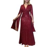 tsaChick Women Evening Gown Maxi Sequined Party Dress for Women Elegant And Stylish Hip Wrap Bridesmaid Dresses for Slim Fit Women's Dresses Wedding Guest Long Sleeve V Neck Party Wedding