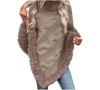 tsaChick Womens Blouses Scarf Poncho Irregular Women's Jumpers Faux Fur Collar Cape Sweater Cable Knit Pullover Tops Warm Casual with Pocket Fashionable and Warm Outdoor Tops for Autumn and Winter