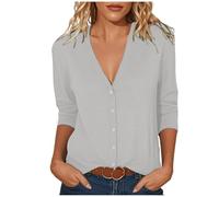 tsaChick Women's Cardigans 3/4 Sleeve Button Down Shirt Ladies Solid Color Lightweight Open Front Cardigan Tops Fall Casual Loose Outerwear
