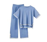 tsaChick Womens Coords Sets Sweater Sets Two Piece Lounge Sets for Women Summer Casual Short Sleeve Knitted Pullover Tops and Wide Leg Pants Lounge Set Ladies Tracksuits Airport Outfit