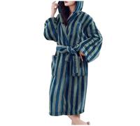tsaChick Womens Dressing Gown Stripe Hooded Womens Dressing Gowns Fluffy With Belt Mid-Length Fleece Dressing Gown Women Warm And Thick Toweling Bath Robes Womens V Neck Long Sleeve