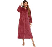 tsaChick Womens Dressing Gowns Oversized Bathrobe Hooded Towel Adults Fleece Warm And Cosy Ladies Dressing Gowns Lightweight House Coat Fluffy Soft Long Pajamas Full Zip Sleepwear Wine