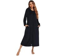 tsaChick Womens Dressing Gowns Oversized Bathrobe Hooded Towel Adults Fleece Warm And Cosy Ladies Dressing Gowns Lightweight House Coat Fluffy Soft Long Pajamas Full Zip Sleepwear Black