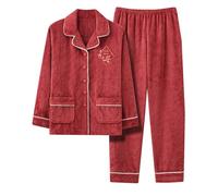 tsaChick Womens Fleece Pyjamas Set Warm Thicken Soft Pyjamas Lapel Button Down With Pockets Pjs Women Long Sleeve Winter Women Tops And Pants Plus Size Loungewear for