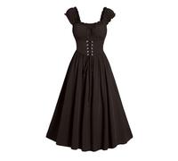 tsaChick Womens Midi Dresses Vintage Medieval Gothic Summer Dress Sleeveless Lace Up Plus Size Prom Dress Halloween Ladies Evening Dresses Renaissance Pleated Party Wear Dress Clubbing Outfits