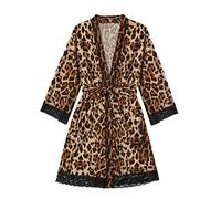 tsaChick Women's Silk Robe Kimono Robe Leopard Print Satin Dressing Gown for Women Bride Dressing Gown Summer Sexy Sleepwear Plus Size Pajamas Soft Short Nightgown Nightdress Valentines Gifts