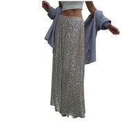 tsaChick Women'S Skirts Silver Sequins Maxi Skirt Straight Pencil Skirt Ankle-Length Long Skirts For Women Uk Elastic Waist For Party Work Office And Shopping Wear Dress