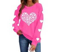 tsaChick Womens Valentines Shirt Cute Love Heart Graphic Printed Jumpers Blouse Crew Neck Shirts Soft Basic Sweatshirt Oversized Long Sleeve Tshirt Casual Loose Pullover Tops Hot Pink