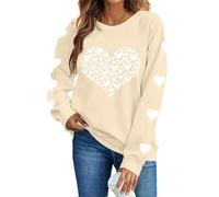 tsaChick Womens Valentines Shirt Oversized Tshirt Cute Love Heart Graphic Printed Sweatshirt Casual Loose Jumpers Blouse Crew Neck Long Sleeve Shirts Soft Basic Pullover Tops Beige
