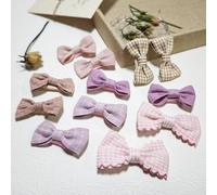 TSACOS 12 Pack Girls Handmade Fully Lined 1.5" Bow Clips Polka Dot Plaid Floral Print Hair Clips for Toddlers School Kids Pink
