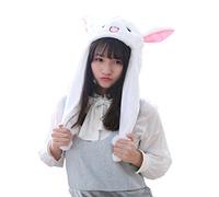 TSACTE Rabbit Head Hat Ear Moving Jumping Hat Funny Bunny Plush Animal Hat Gift for Women Girls, One Size (Cute white)