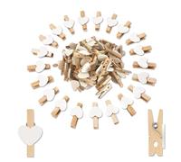 Tsangbaby 100pcs Wooden Pegs Mini Pegs, 3cm Small Photo Clips for DIY Crafts, White Wooden Hearts Craft Peg Photo Display Clips for Wedding Hanging Photos Cards Decoration