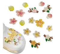 Tsangbaby 16 Pcs Floral Shoe Charms, Peach Blossom Clog Pink Shoe Decoration Charms Shoe Accessories for Kids Girls Woman Adults Birthday Christmas Party Gifts (Pink+Yellow)