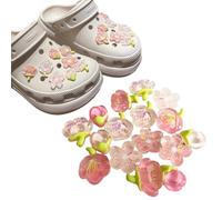 Tsangbaby 16 Pcs Floral Shoe Charms, Peach Blossom Clog Pink Shoe Decoration Charms Shoe Accessories for Kids Girls Woman Adults Birthday Christmas Party Gifts (Pink)