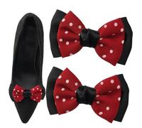 Tsangbaby 2 Pcs Red White Polka Dot Bow Shoe Clips, Layered Black & Red Ribbon Bow Ornaments, Detachable Shoe Charms for Heels Flats, Cartoon Themed Cosplay Halloween Footwear Accessories