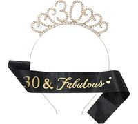 Tsangbaby 30th Birthday Sash and Crown Set for Women, Rhinestone Crystal Tiara Headband, 30th Birthday Decorations for Fun Party Favors Gift Party Supplies (Black)