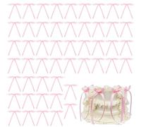 Tsangbaby 50Pcs Pink Bows for Cake, Pink Ribbon Bow Cake Topper Reusable Bowknot Ribbons, Anniversary Cake Decorations Supplies, Bridal Dessert Picks for Baby Shower Birthday Wedding