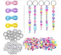 Tsangbaby 566pcs Keyring Making Kit, Make Your Own Keyrings with Letter Beads, Key Rings, Colorful Beads Heart Bead, Cords, Keyring Chain Key Rings for Crafting Bracelets Backpack Charms Party Favors