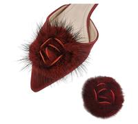 Tsangbaby Cute Mink Fur Shoe Clips Rose Hairball Pump Shoe Charms for Ladies Leather Shoes Coat Bag Decoration Wine Red