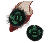 Tsangbaby Cute Mink Fur Shoe Clips Rose Hairball Pump Shoe Charms for Ladies Leather Shoes Coat Bag Decoration Dark Green