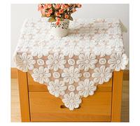 Tsangbaby Lace Hollow out Tablecloth White Sunflowers Bedside Tablecloth Multifunction Microwave Dust Cover for Furniture Decor 80x80CM