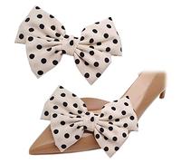 Tsangbaby Satin Bow Shoe Clips - Dots Solid Color Removable Elegant Wedding Party Shoe Buckle Bag Clothing Hair Accessories for Women Girls 2 Pcs Apricot Dots