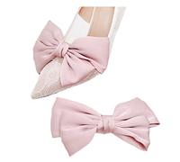 Tsangbaby Satin Bow Shoe Clips Dots Solid Color Shoe Clips Removable Shoe Clips Elegant Wedding Party Shoe Buckle Bag Clothing Hair Accessories for Women Girls 2 Pcs Pale Pinkish Gray