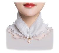 Tsangbaby Solid Color Lace Neck Scarfs Elegant Pearls Pendant Sun Protection Neckerchief Women Cover Scars Scarves for Thyroid Surgery Silver Grey