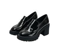 TSANGWAI British Style Women's Patent Leather Tassel Loafers, Black, Black, 6 Narrow